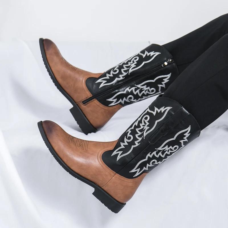 Fashion Men's Luxe British Shoes Cowboy Botas Retro Side Zipper Motorcycle Boots Fashion Walking Shoes Men 2024 New Male Chelsea Boots