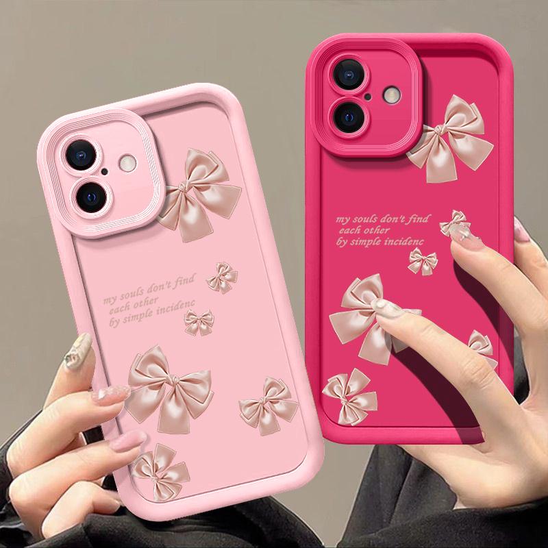 Pink Bowknot Pattern TPU Soft Matte Phone Case For iPhone 16 Pro Max 15 Pro 14 13 12 11 XR XS Shockproof Lens Protection Bumper Cover