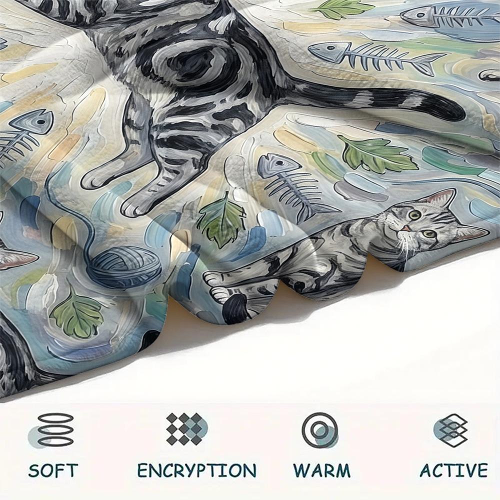 1Pc Vibrant Mandala Cats Print Flannel Blanket,High Quality Comfortable for All Seasons,Home Decor,Warmth and Comfort,Perfect for Christmas Gifts