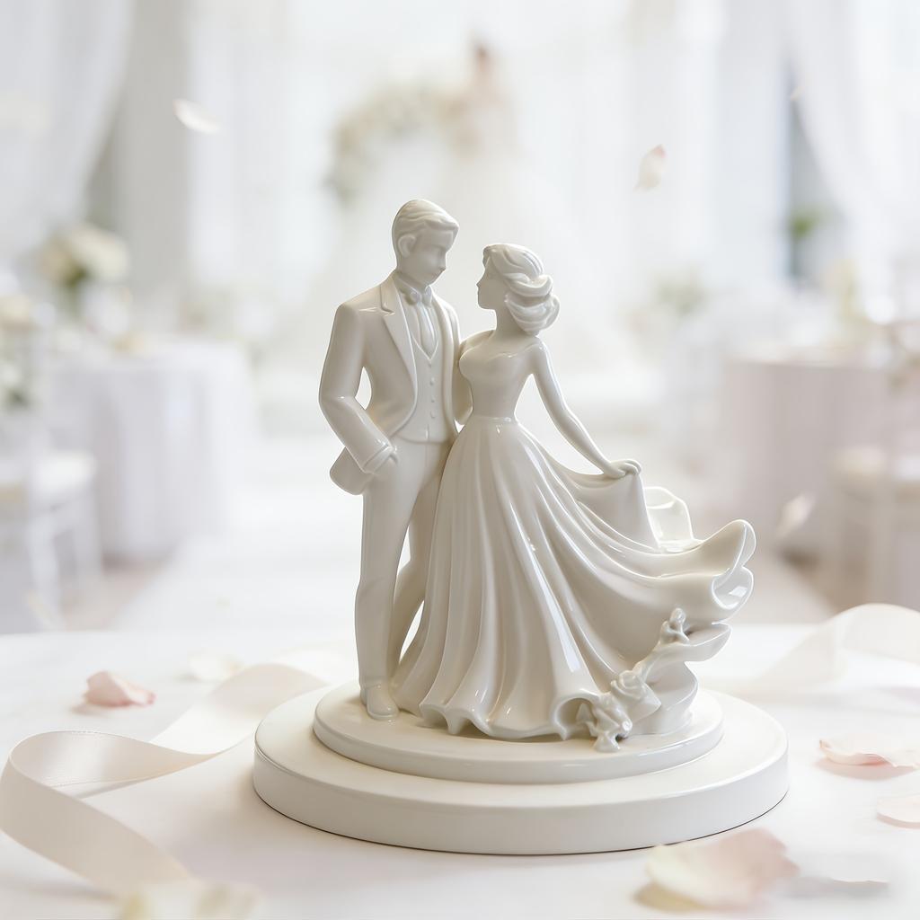 1 szt. Ozdoba Statuetka dla Pary Nowożeńców, Elegancka Panna Młoda i Pan Młody Plastikowa Dekoracja Środkowa, Odpowiednia na Wesela