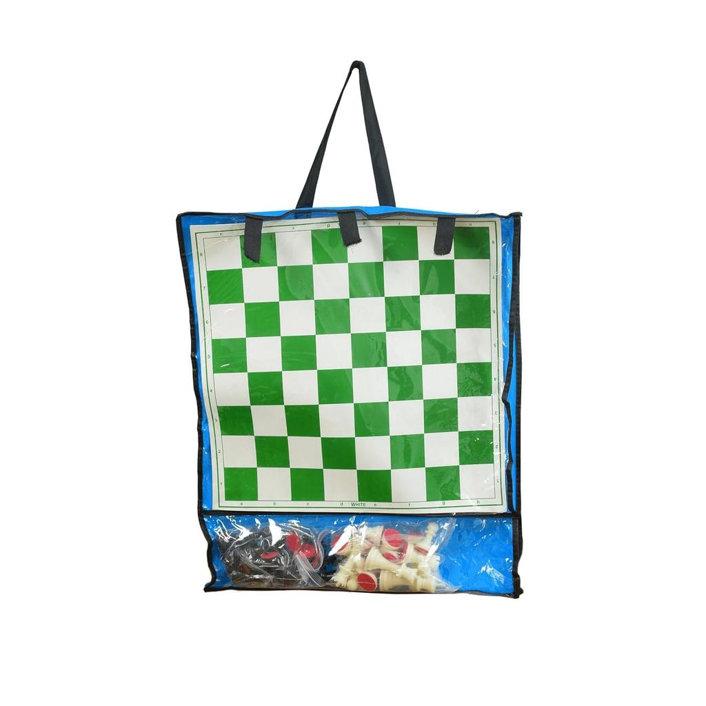 17 X 17 Inches Roll- Up Vinyl Tournament Chess Board Set, with Storage Bag, Big Heavy Chess Pieces and Extra Queens for Kids and Adults