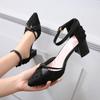 Women's French Style Chunky Heel Sandals, 2026 Summer Collection: Single Strap, Pointed Toe, Mid Heel, Fairy Style.