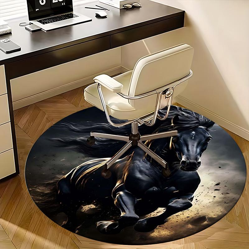 Black Horse,Fantasy Artwork Chair mat Round Rug Office carpet, Machine Washable, Non slip, Suitable for Living Rooms, Bedrooms