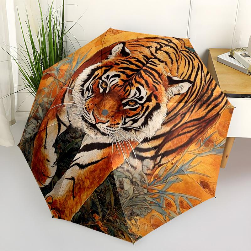 1pc Tiger Print Automatic Folding Umbrella - Compact 8-Rib Design,Perfect Gift for Friends & Family yy250926091