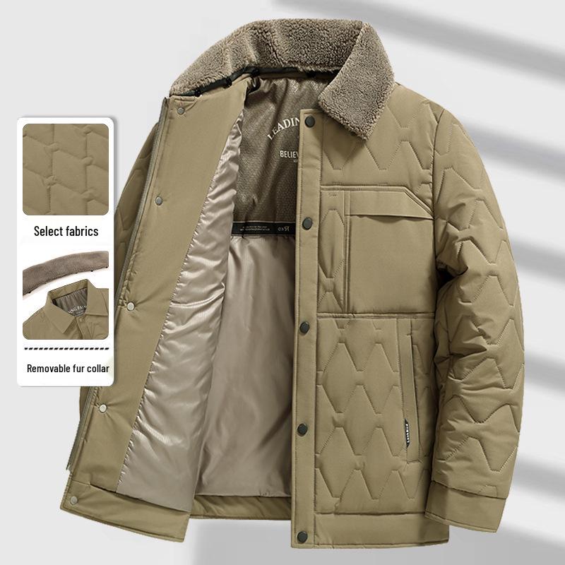 Men's Winter Cotton Jacket with Detachable Fur Collar - Warm, Versatile, Dad's Casual Wear for Cold Weather
