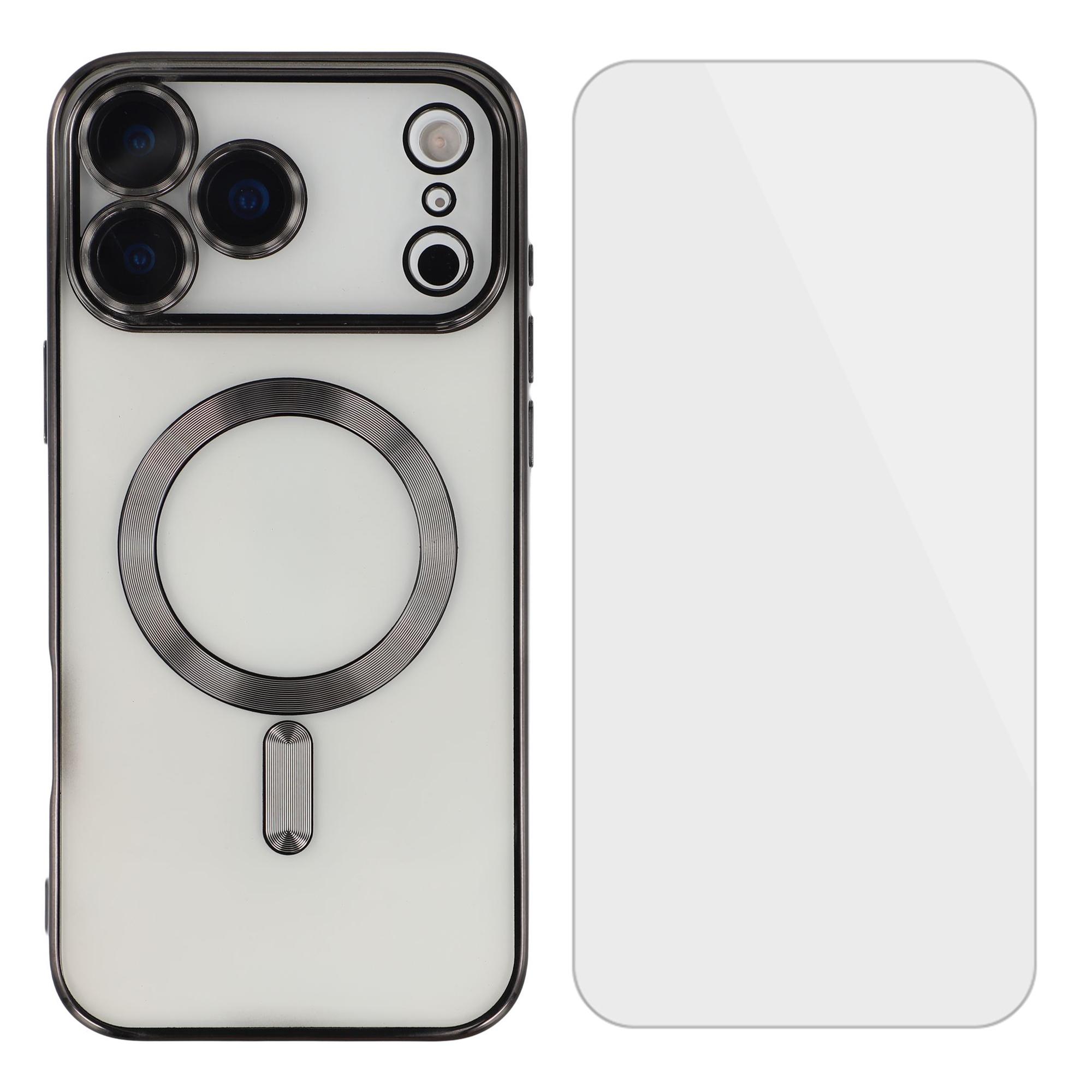 

For iPhone 17 Pro Max Magnetic Case CD Veins Glass Lens Guard TPU Phone Back Cover with Screen Film Black