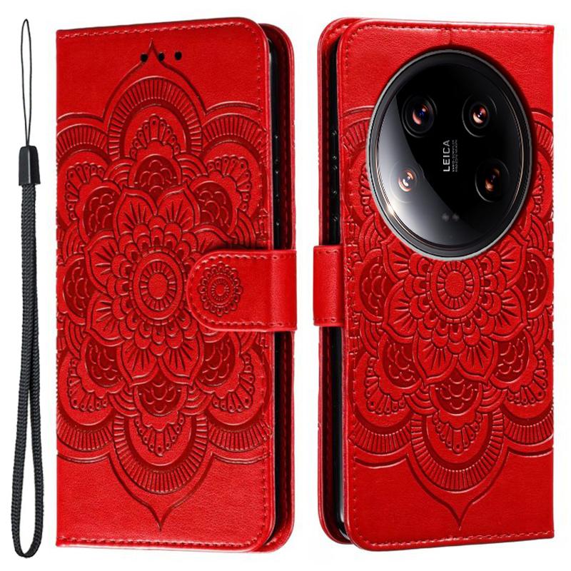 For Xiaomi 14 Ultra Case PU Leather Mandala Imprinted Design Wallet Phone Cover