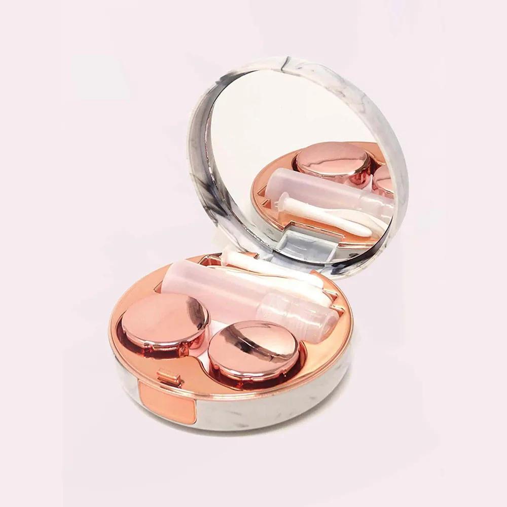 

1PC - Contact lens case, simple and portable, beautiful eye box, companion box, care box, marble pattern розового золота