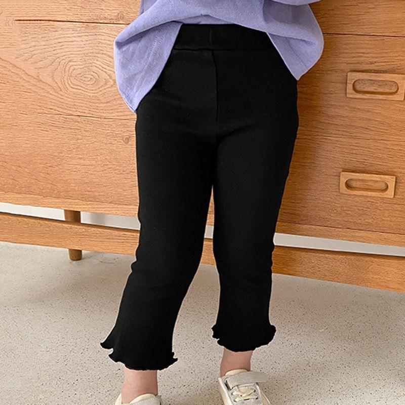 Mädchenhosen, Kinderhosen, hochelastische, ausgestellte Hosen aus Fadenstrick und Spitze