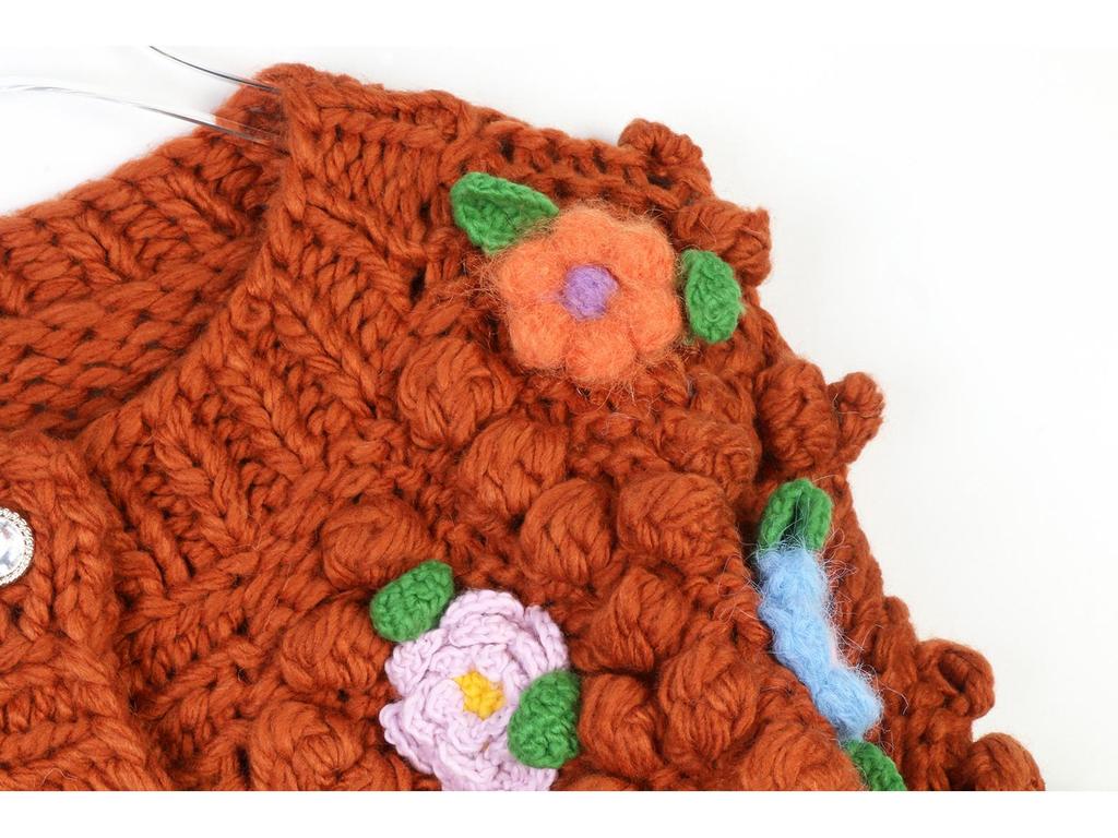 Women's Floral Round Neck Long Sleeve Cable Knit Cardigan