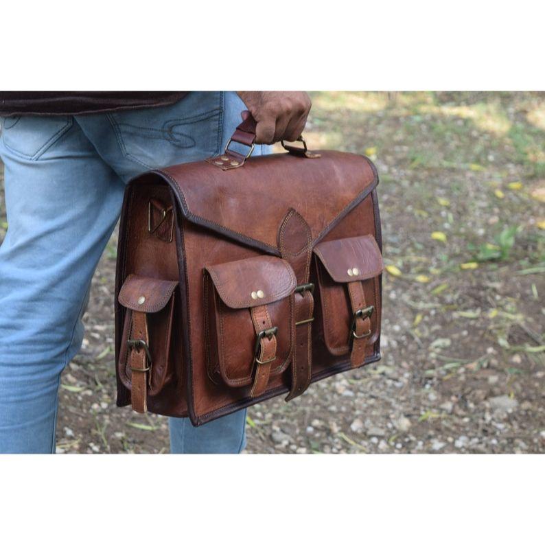 Handmade Leather Messenger Bag: Laptop Briefcase Satchel