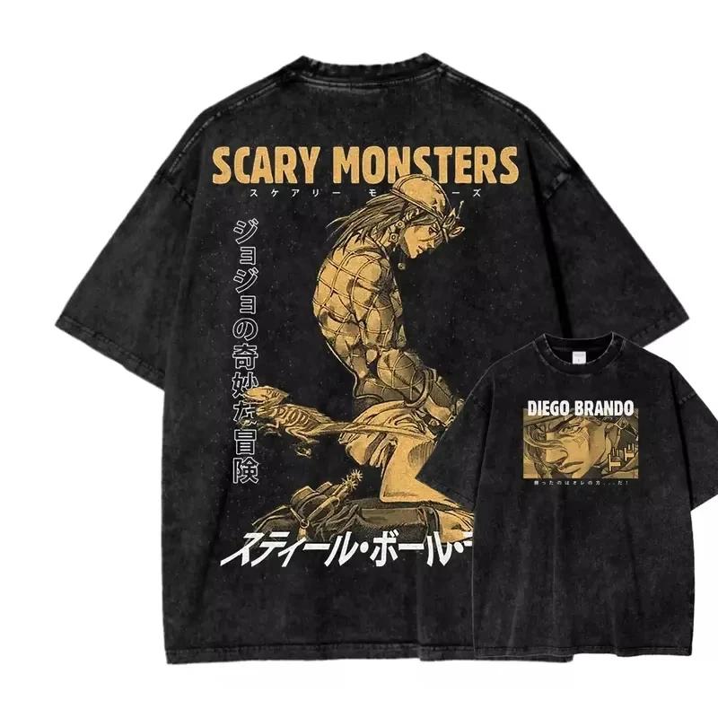 JOJO's Bizarre Adventure Gyro Zeppeli Camiseta Masculina Vintage Lavada Oversized Camisetas Gráficas de Anime Streetwear Tops de Algodão Masculino Feminino