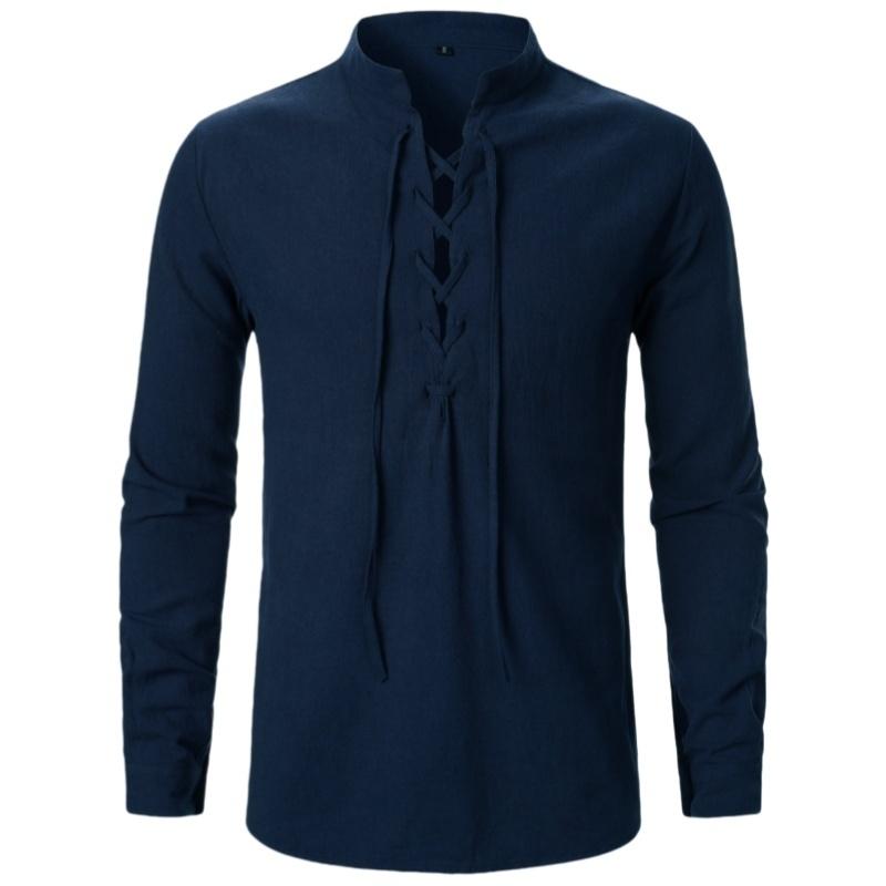 Men's Renaissance Shirt Pirate Medieval Viking Top Cotton Linen Shirts Men Long Sleeved Halloween Costume