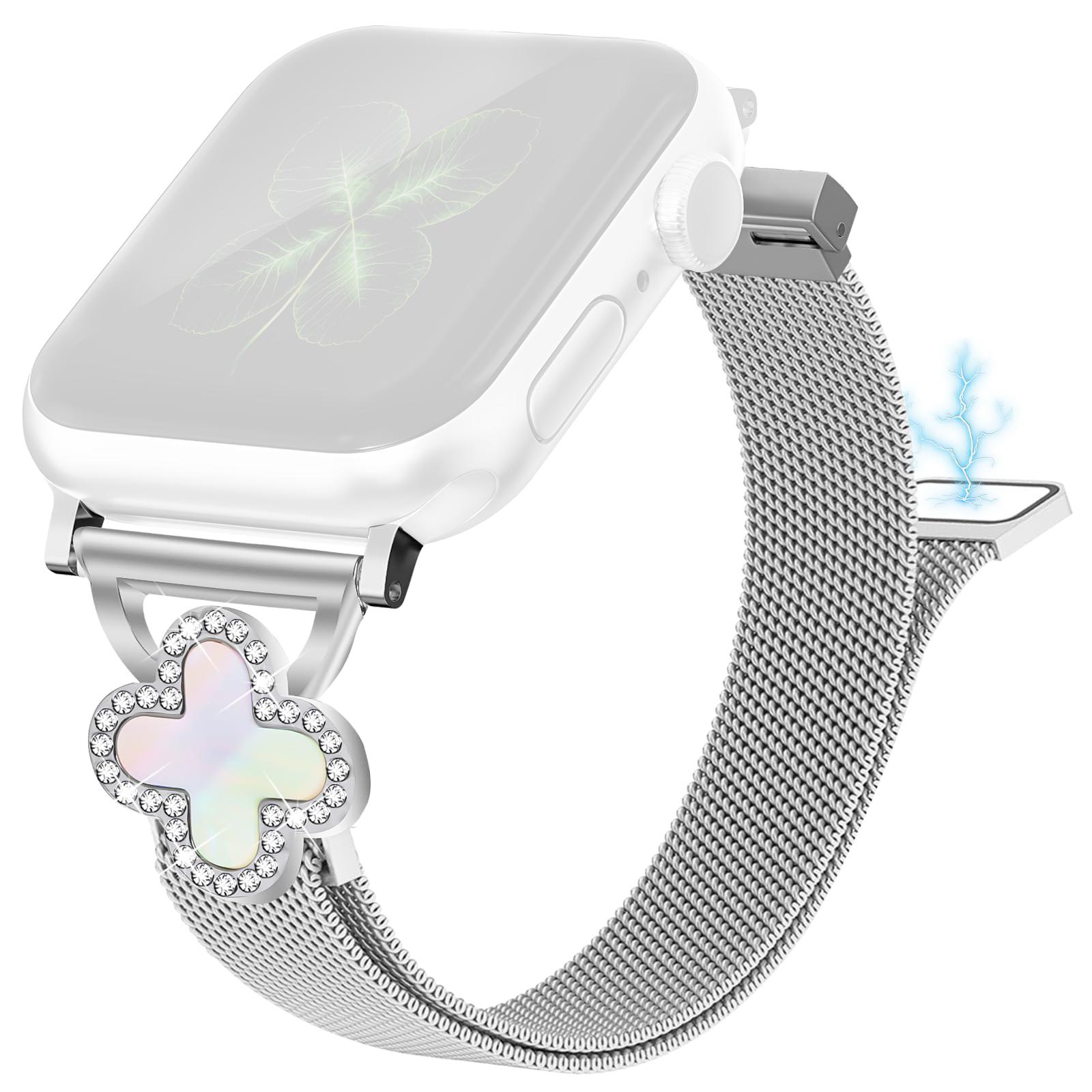 

Milanese Mesh Band For Apple Watch Series 11 10 42mm/9 8 7 41mm/SE3 SE2 SE 6 5 4 40mm/3 2 1 38mm Magnetic Watch Strap with Clover Connector, Size: S A