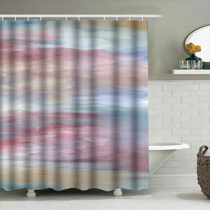 Modern Bathroom Decor Shower Curtain Abstract Watercolor Design For Home Use.