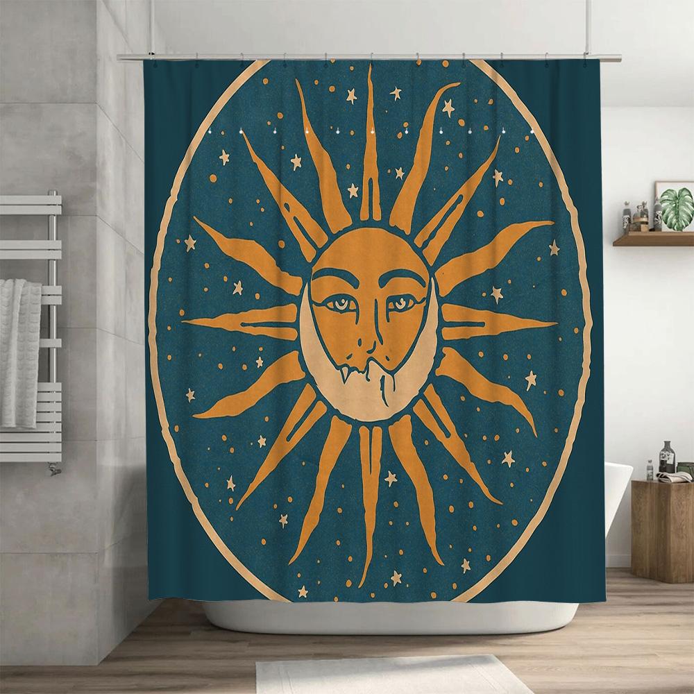 Moon Phase Shower Curtain Celestial Decor Washable Bathroom Curtain Vintage Space Theme Home Decor Artistic Wall Hanging Tapestr