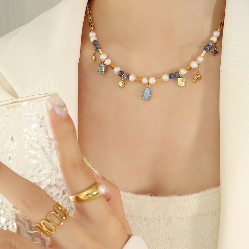 Süßwasserperlen Gemischte Natursteinperlen Halskette Für Frauen 18 Karat Vergoldete Edelstahl Kette Halsketten Anhänger Choker