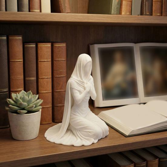 Kneeling Pray Girl Figurine 3D Printed Hooded Cowl Praying Women Statue Sculpture Home Office Desktop Religious Ornament