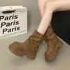 2025 American British style autumn and winter new stacked retro Martin boots women's short boots thick-soled pleated rad brown