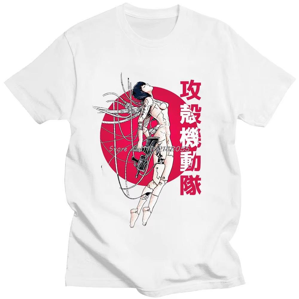 Anime Ghost Soldier Ghost In The Shell Pattern Print Cotton Hot Sale Unisex Shirt Summer New Oversized Neck Unisex Tshirt