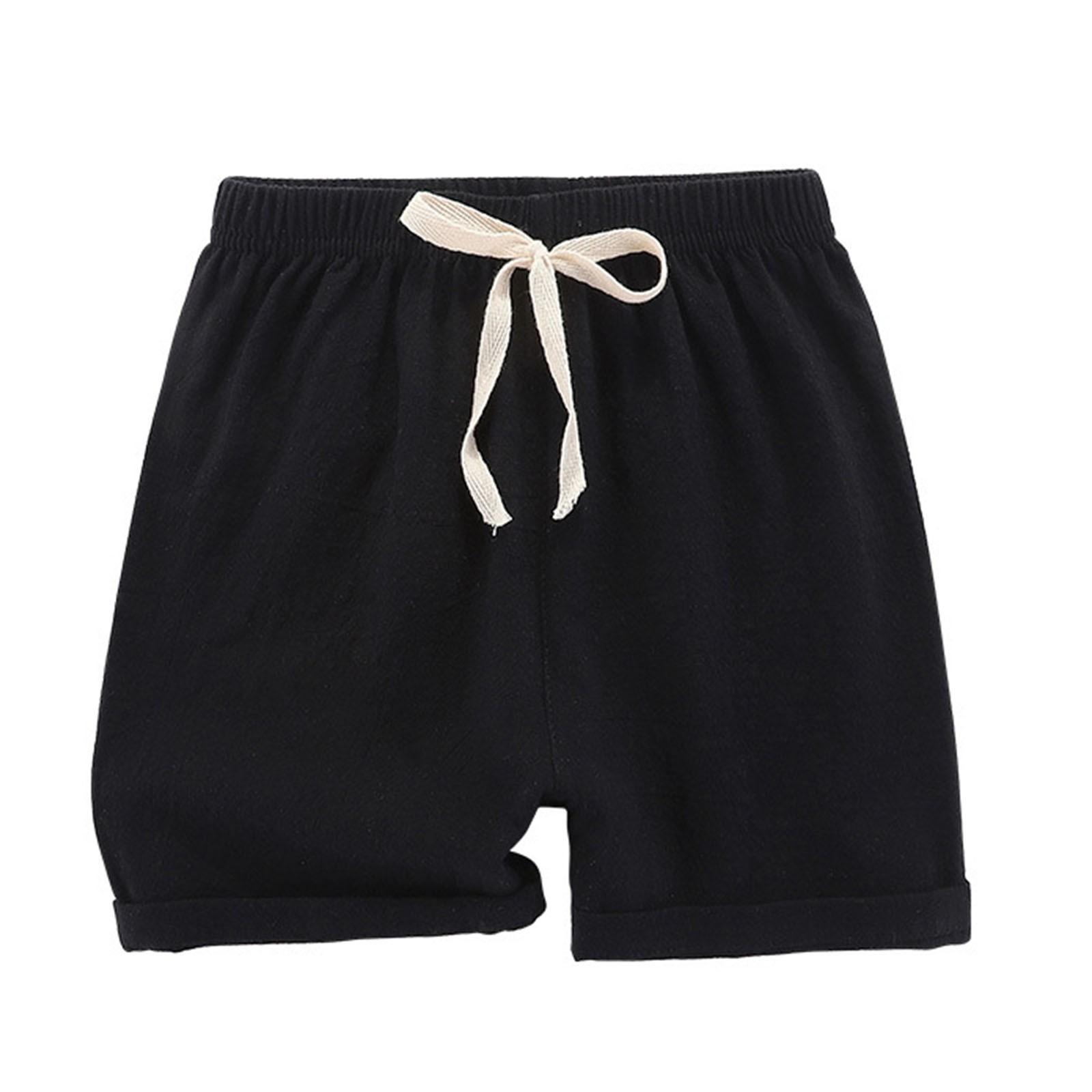 

Детские шорты для мальчиков и девочек, летние повседневные однотонные шорты для бега, спортивные шорты со шнурком 150 чёрный