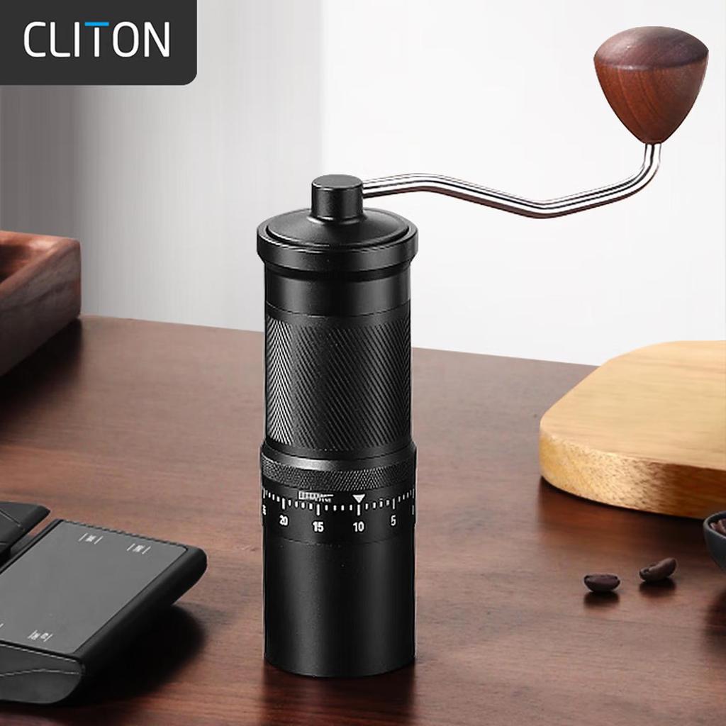 CLITON Hand-Crank Coffee Grinder, External Adjustable Scale Coffee Bean Grinder, Black
