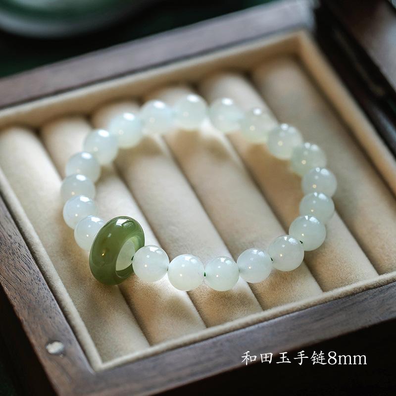 

Natural Hetian Jade Bracelet in Clear Water Color and Lake Green, Women s Summer High-Quality Versatile Gift for Best Friends Bracelet Style 2（8㎜）