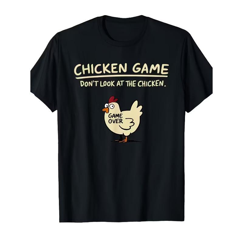 

European Size Boys Round Neck Short Sleeved T Shirt with Chicken Pattern 98cm чёрный