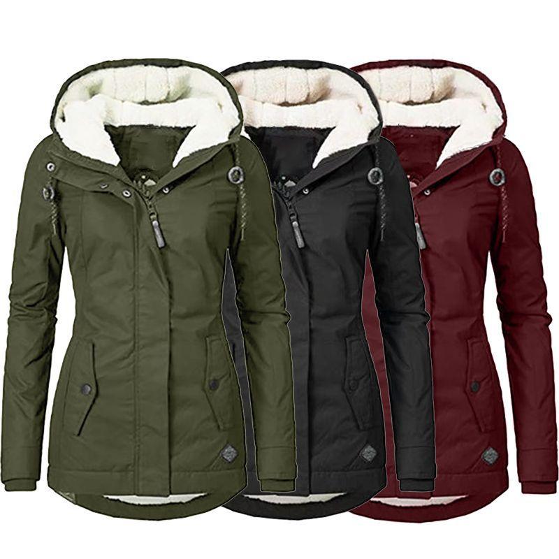 Elegante Parka Giacca Cappotto in Ecopelliccia da Donna con Cappuccio Capospalla Invernale Caldo in Nero