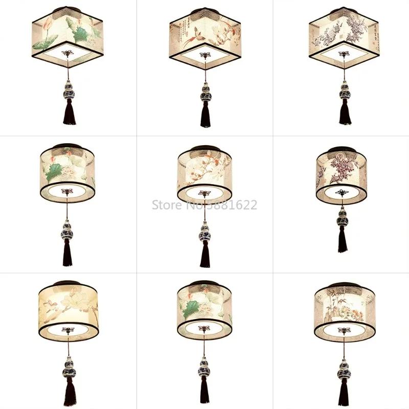 Chinese Round Square Ceiling Lights Fixtures Fabric for Living Room Aisle Shade Mounted Lampa Sufitowa Japanese Led Ceiling Lamp