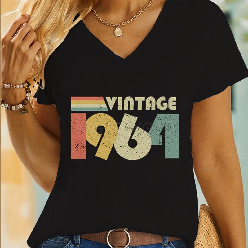 Women 60th Birthday Essential Classic Tops Vintage 1960 To 1969 Graphic T Shirts Short Sleeve Vneck 60 Years Old TShirt Tops