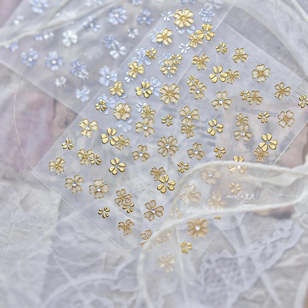 Tomoni Crystal Diamond Retro Nail Art Stickers - Gold Foil Flower Design
