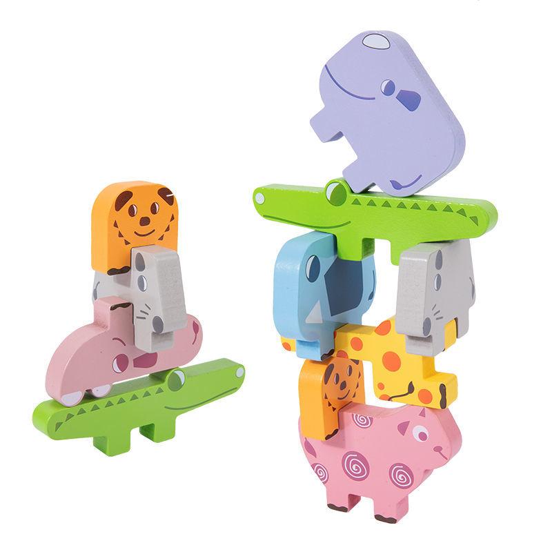 Children's Early Education Puzzle Jenga Building Blocks Cartoon Animal Balance Bricks Pro Paper Card Challenge Parent-Child Interaction