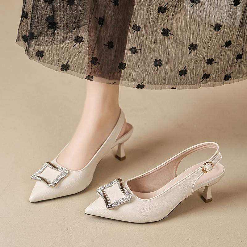 Pointed Toe French Heels Women's New Metal Buckle Sexy Stiletto Heel Wrapped Sandals