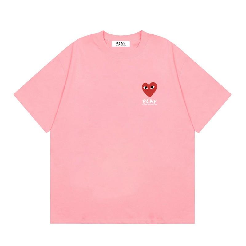 Comme Des Garons PLAY Cotton Short Sleeve T-Shirt With Heart Print Loose Fit Casual Tee Men