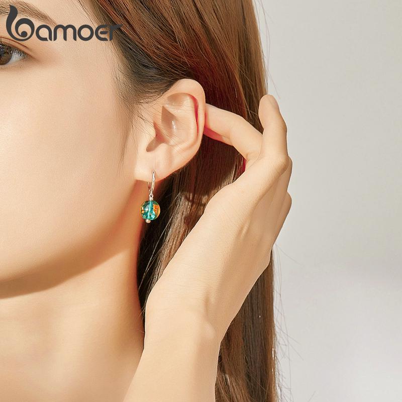 Bamoer Fancy Glass Cyrkon 925 Sterling Silver Drop Kolczyki dla kobiet Sterling Silver Jewelry