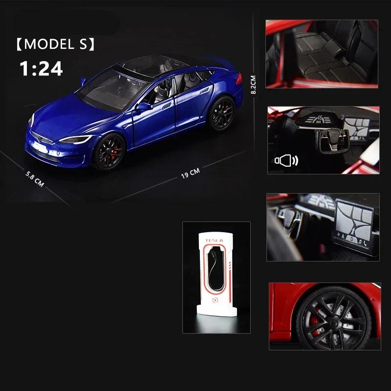 1/24 Tesla modelin S alaşım Metal pres döküm Model araba minyatürleri simülasyon ses ve hafif araç hediyeler için erkek