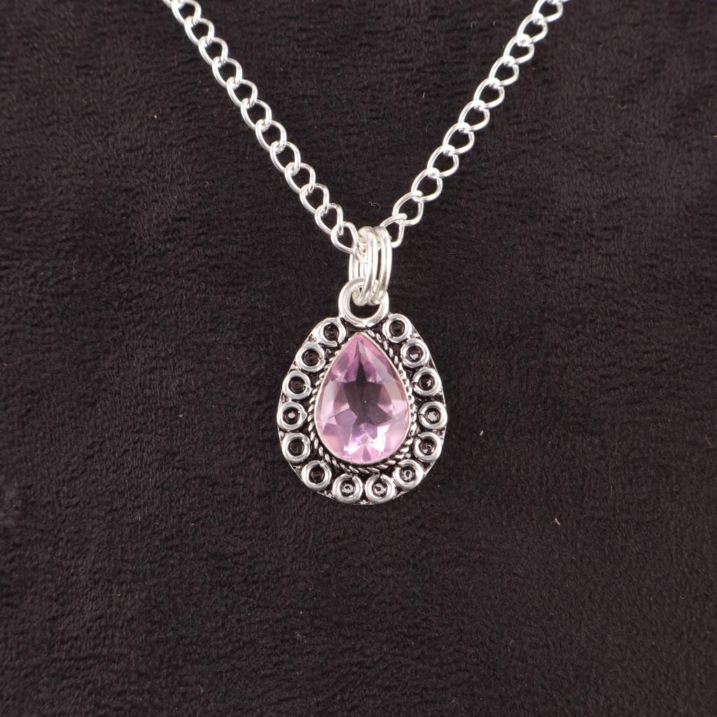 Pear Natural Morganite Sterling Silver Handmade Wedding Gift New Pendant Jewelry PP-26-11