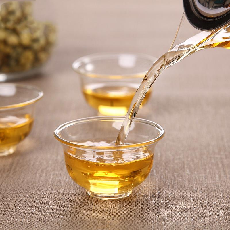 6Pcs/Lot Heat-Resistant Transparent Single Layer Glass Small Kung Fu Tea Cup Set 35ml Magnolia Cups Travel Tea Set