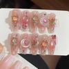 10pcs Y2K Black Pink Grid Press On Nails 3D Star Heart Halo Dyeing Coffin Shape Long Fake Nail Tips