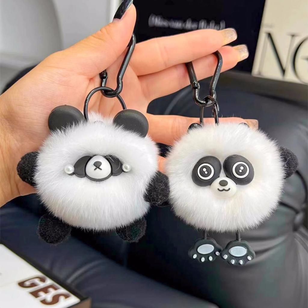 Cute Faux Rex Rabbit Fur Red Panda Keychain Plush Toy Creative Car Bag Pendant Backpack Charm Doll Accessory