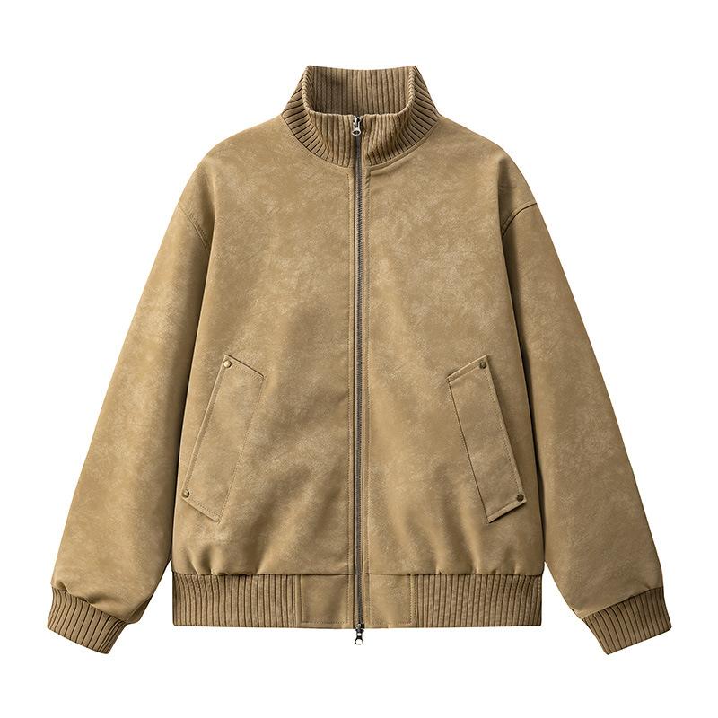 Spring and autumn new large size jacket men's stand-up collar leather jacket European and American wide casual leather jacket