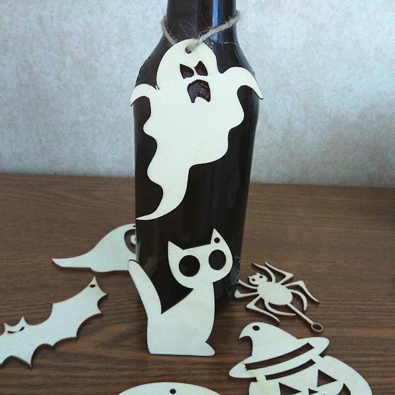 10pcs Wooden MDF Tags Halloween Hanger Gift Ornament