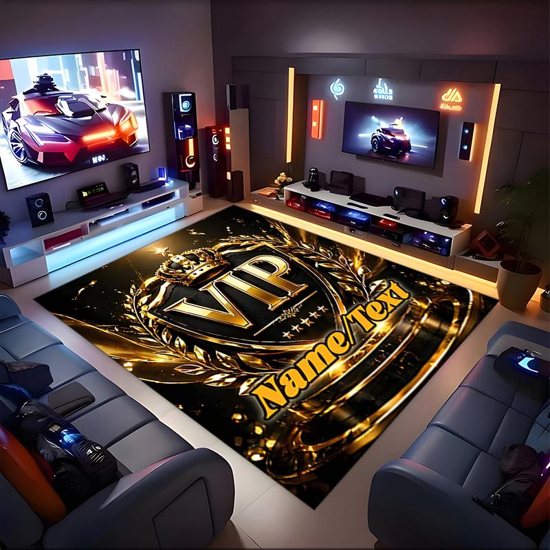 1PC Custom Name VIP Golden Emblem Theme Floor Mat Ideal for Living Room, Game Rooms, Office, Bedroom,Floor Mat Playful Design