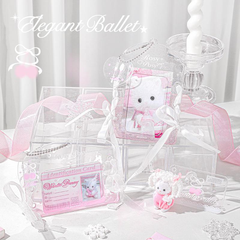 Ballet Series Transparent PVC Card Holder with Ribbon 3 Inch Kpop Photocard Frame Lovely Photocard Sleeves for Girl Bag Pendant