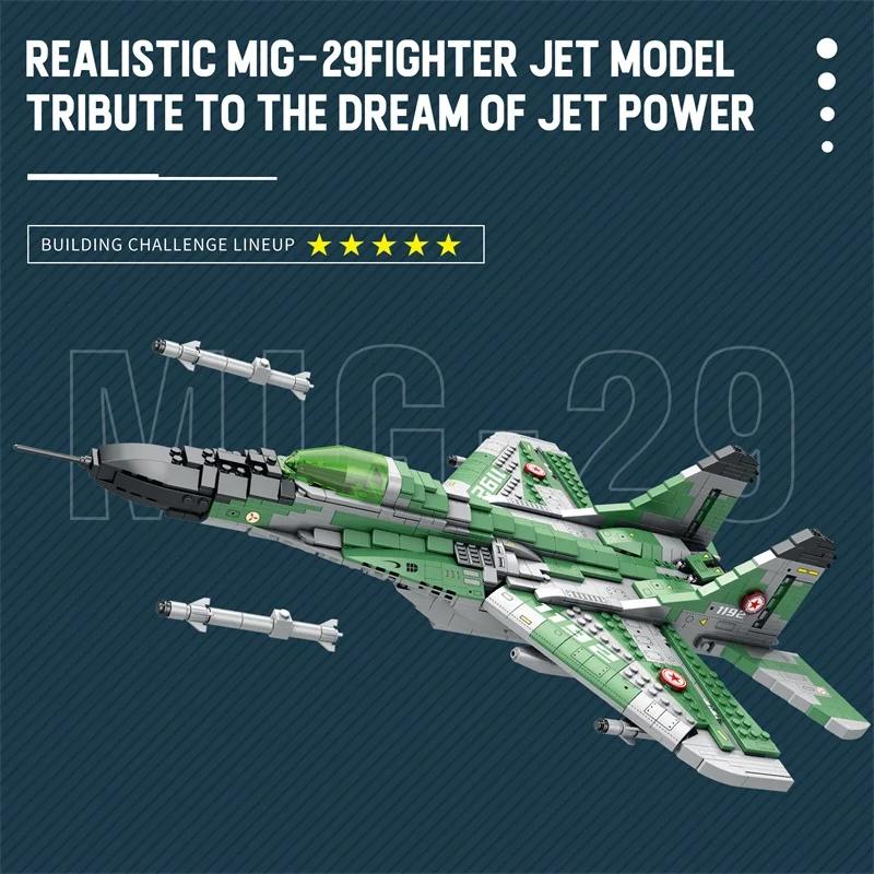 1837PCS MIG-29 Jet Fighter Building Blocks Diy Military Fighter Model Assembly Bricks Desktop Decoration Holiday Gifts Kids Toys