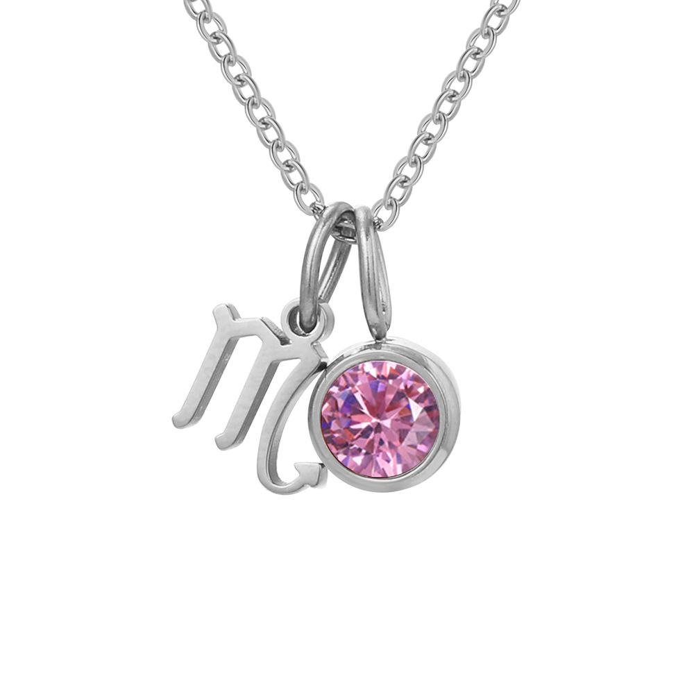 eManco Zodiac Rune Necklace with Rhinestone Birthstone in Stainless Steel