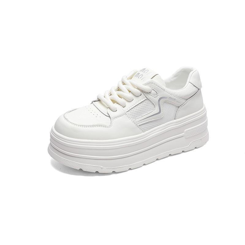 Muffin platform white shoes women's summer thin mesh breathable leather splicing comfortable and lightweight casual board shoes