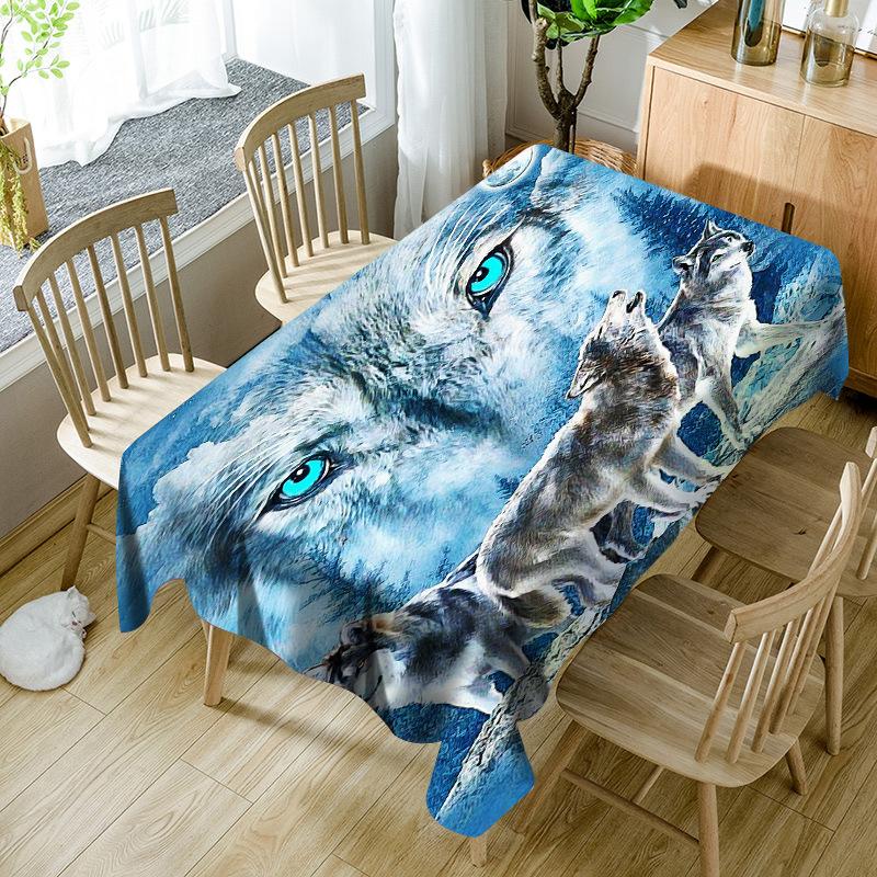 Tablecloth Snowflakes Under Sun Ice Wolf Pattern For Children Polyester Comfortable Waterproof Table Cloth Cover For Home