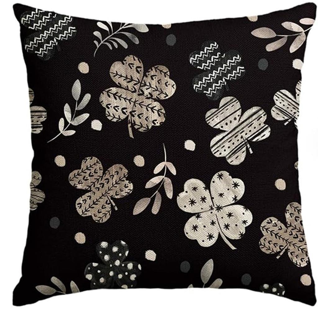 St. Patrick's Day Pillow Cover Line Printed Pillow Cover Green Four-leaf Crocodile Cushion Cover